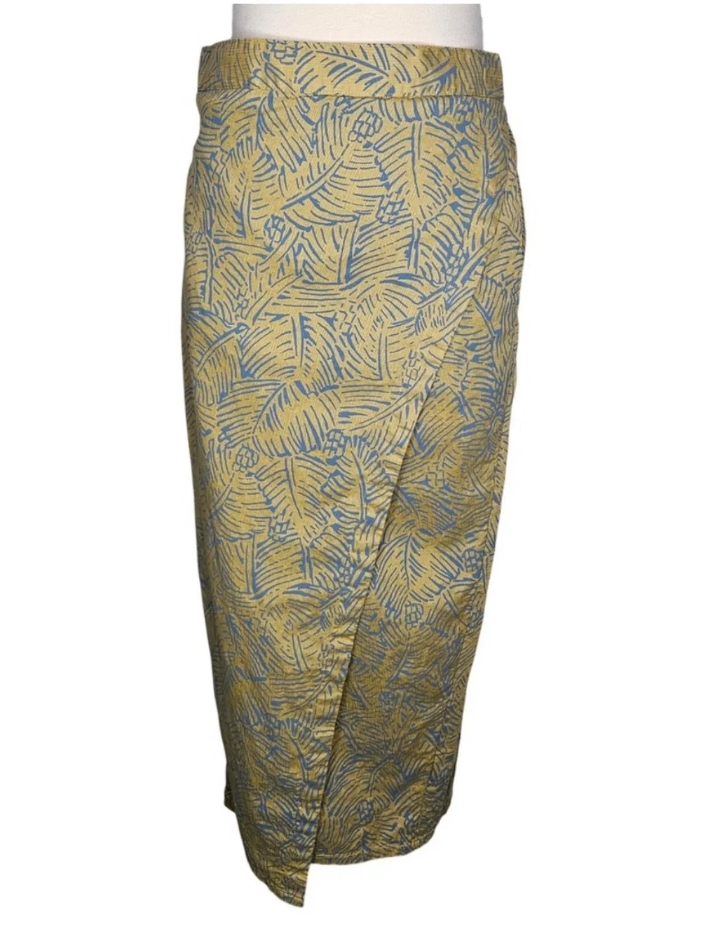 Prana Yellow Leaf-Print Wrap Midi Skirt
